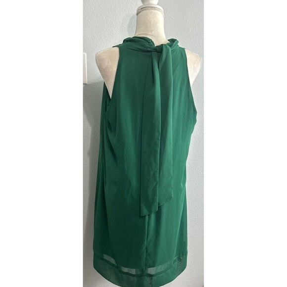New York & Company Eva Mendes Emerald Green Chiffon High Neck Dress Size Large - Picture 3 of 9
